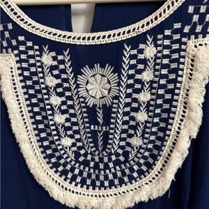 Navy Blue Embroidered Top